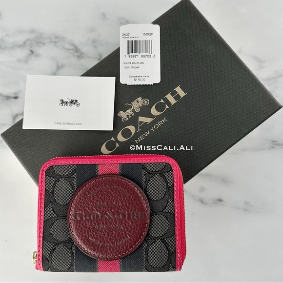 NWT COACH Dempsey Small Zip Around Wallet In Signature Jacquard Stripe & Patch - Picture 9 of 16